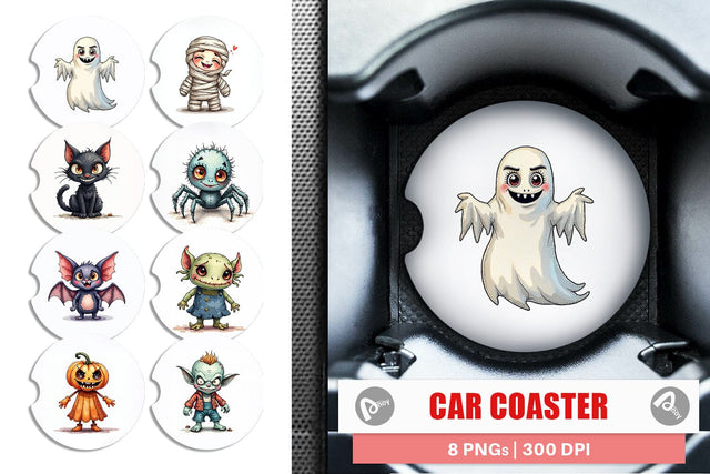 Car Coaster Halloween Characters Watercolor Sublimation artnoy 