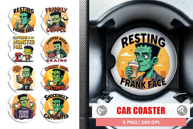 Car Coaster Halloween Frankenstein Coffee Sublimation artnoy 