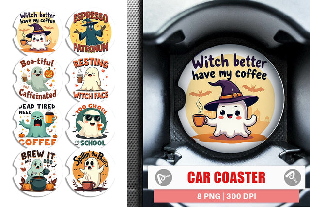 Car Coaster Halloween Ghost Coffee Sublimation artnoy 
