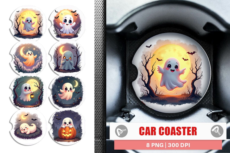 Car Coaster Halloween Ghostly Charm Sublimation artnoy 