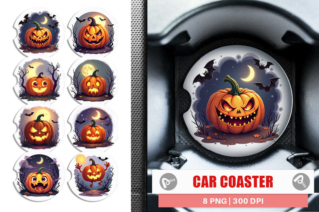 Car Coaster Halloween Jack Lantern Sublimation artnoy 