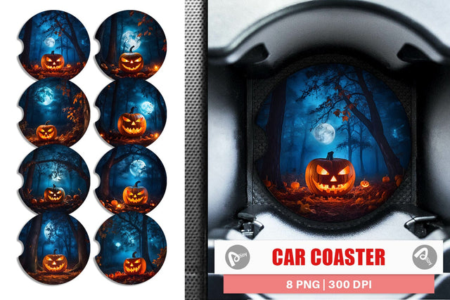 Car Coaster Halloween Jack-O-Lantern Sublimation artnoy 