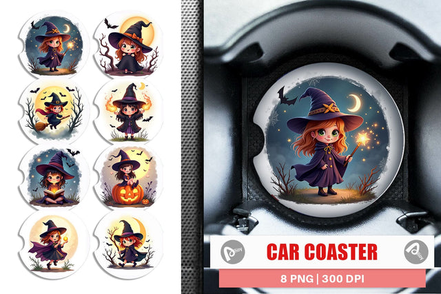Car Coaster Halloween Little Witch Sublimation artnoy 