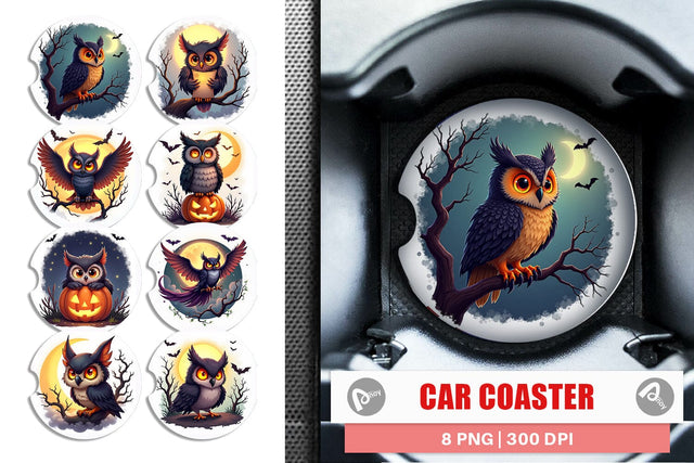 Car Coaster Halloween Owl Whispers Sublimation artnoy 