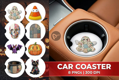 Car Coaster Halloween Patchwork Folk Art Sublimation artnoy 