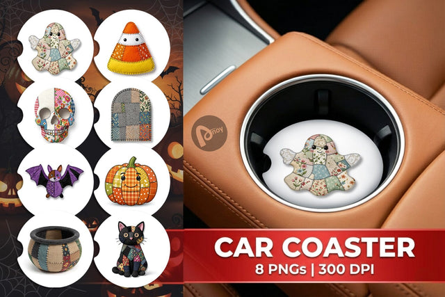 Car Coaster Halloween Patchwork Folk Art Sublimation artnoy 