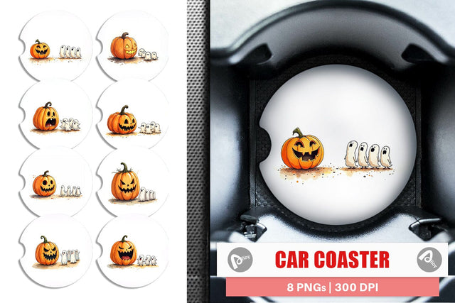 Car Coaster Halloween Pumpkin Ghosts Sublimation artnoy 