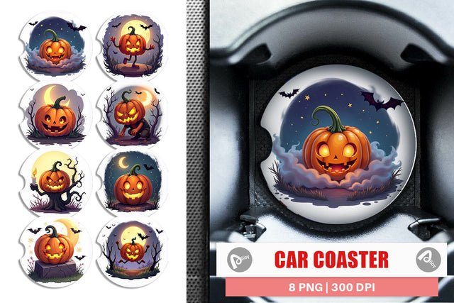 Car Coaster Halloween Pumpkin Gleam Sublimation artnoy 