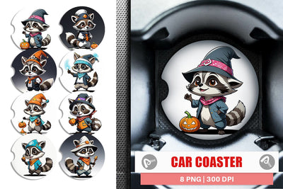 Car Coaster Halloween Raccoon Sublimation artnoy 