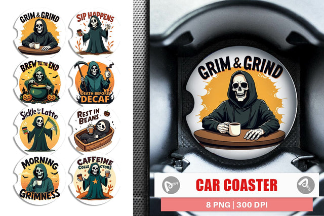 Car Coaster Halloween Reaper Coffee Sublimation artnoy 