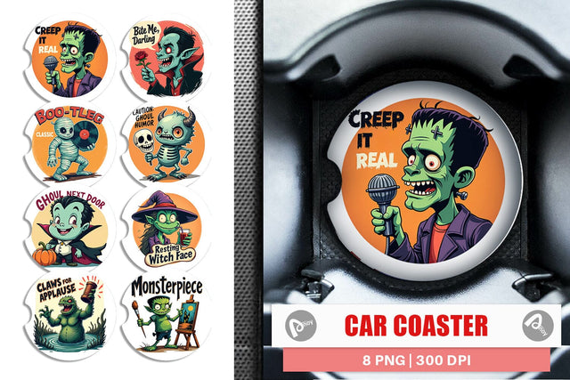 Car Coaster Halloween Retro Monster Sublimation artnoy 