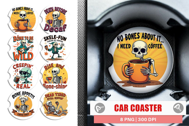 Car Coaster Halloween Skeleton Coffee Sublimation artnoy 