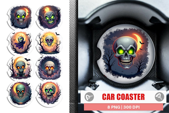 Car Coaster Halloween Skull Glow Sublimation artnoy 