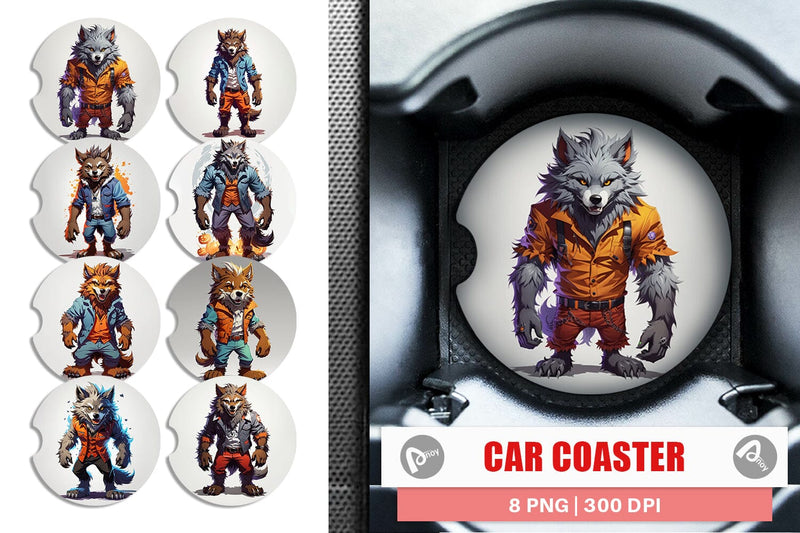 Car Coaster Halloween Werewolf Sublimation artnoy 
