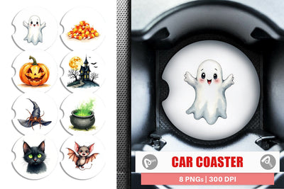 Car Coaster Halloween Wonders Watercolor Sublimation artnoy 