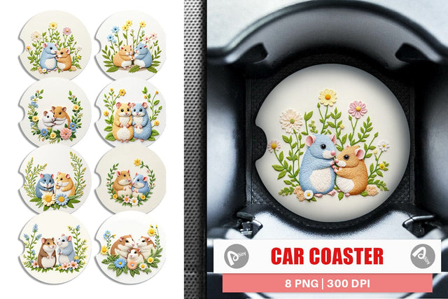 Car Coaster Hamster Embroidery Sublimation artnoy 
