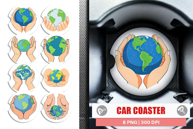 Car Coaster Hands Holding Earth Sublimation artnoy 