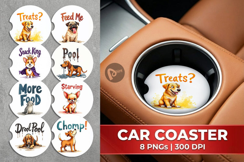 Car Coaster Hangry Dog Food Lover Watercolor Sublimation artnoy 