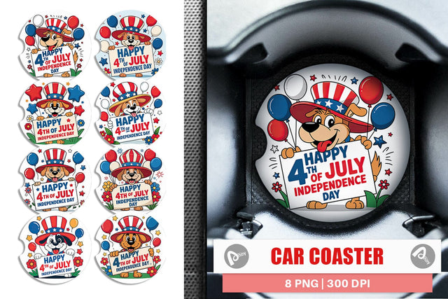Car Coaster Happy 4th of July Dog Sublimation artnoy 
