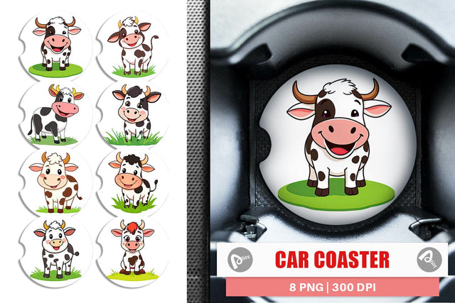 Car Coaster Happy Cow Face Sublimation artnoy 