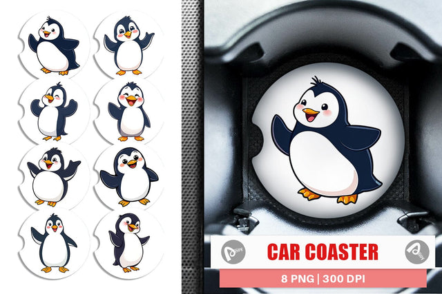 Car Coaster Happy Penguin Sublimation artnoy 