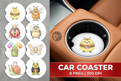 Car Coaster Happy Round Garden Birthday Watercolor Sublimation artnoy 
