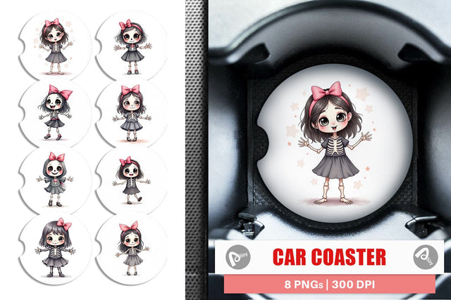 Car Coaster Happy Skeleton Girl Sublimation artnoy 