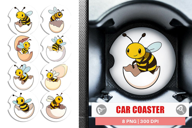 Car Coaster Hatching Baby Bee Sublimation artnoy 