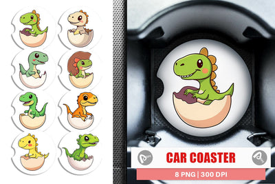 Car Coaster Hatching Baby Dinosaur Sublimation artnoy 