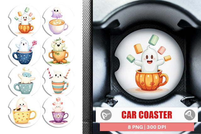 Car Coaster Haunted Coffee Spirits Sublimation artnoy 