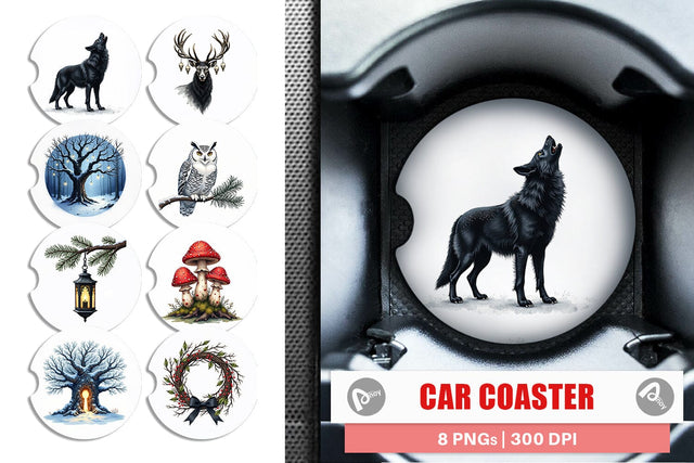 Car Coaster Haunted Forest Gothic Christmas Sublimation artnoy 