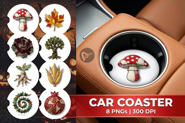 Car Coaster Haunted Harvest Botanical Patchwork Sublimation artnoy 