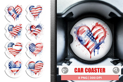 Car Coaster Heart 4th of July Sublimation artnoy 