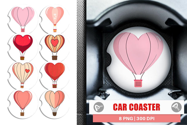 Car Coaster Heart Hot Air Balloon Sublimation artnoy 