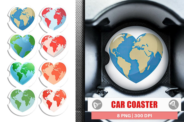 Car Coaster Heart-Shaped Earth Sublimation artnoy 