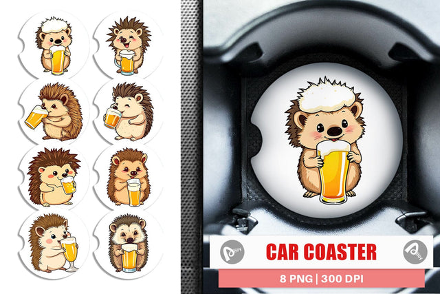 Car Coaster Hedgehog Beer Day Sublimation artnoy 