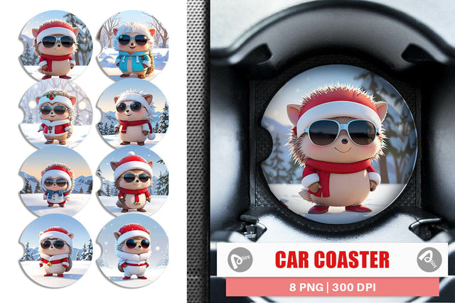 Car Coaster Hedgehog Christmas Sublimation artnoy 