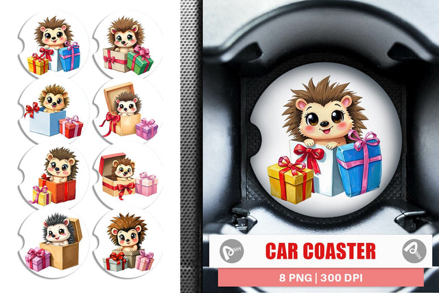 Car Coaster Hedgehog Gift Sublimation artnoy 