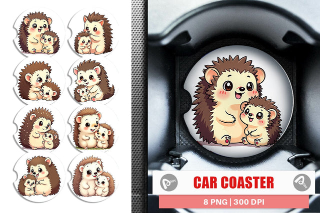 Car Coaster Hedgehog Mother's Day Sublimation artnoy 