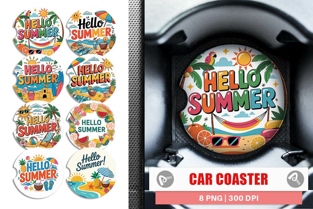 Car Coaster Hello Summer Bundle Sublimation Sublimation artnoy 