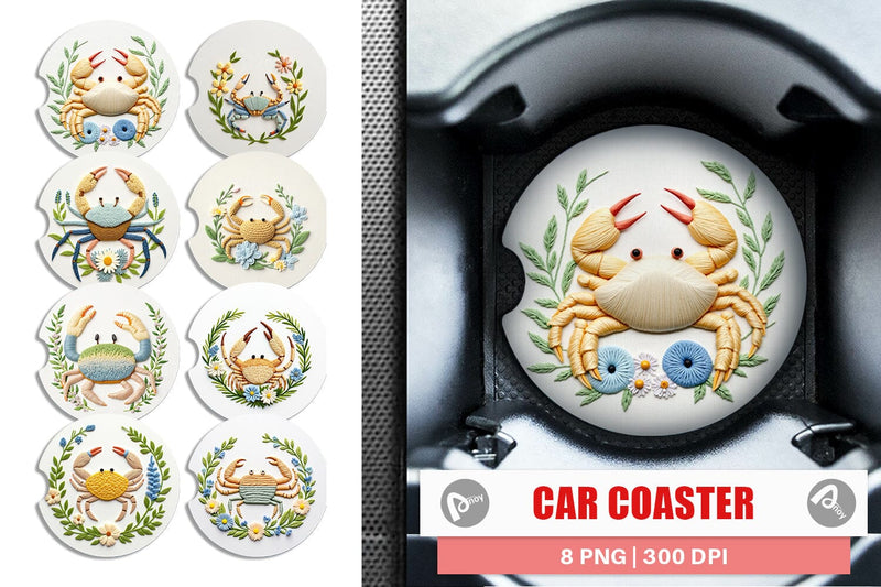 Car Coaster Hermit Crab Embroidery Sublimation artnoy 