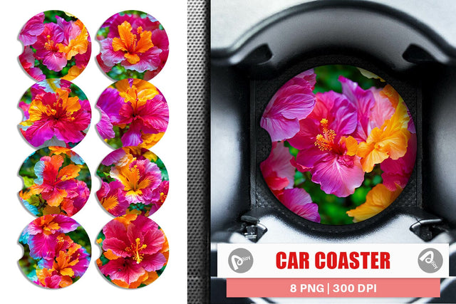 Car Coaster Hibiscus Flower Pattern Sublimation artnoy 