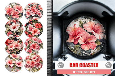 Car Coaster Hibiscus Pattern Sublimation artnoy 