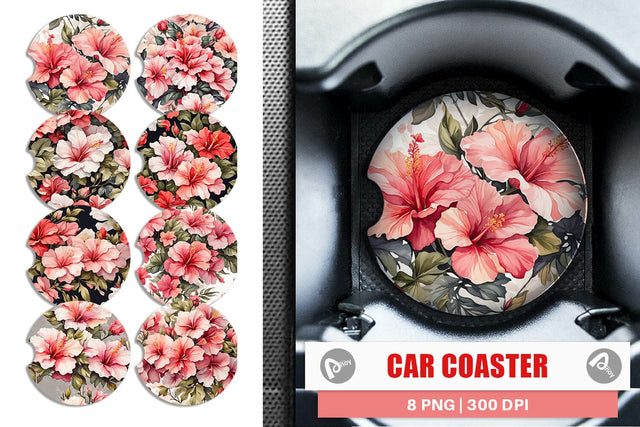 Car Coaster Hibiscus Pattern Sublimation artnoy 