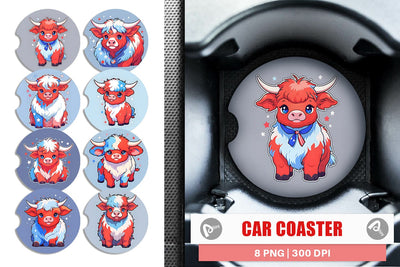 Car Coaster Highland Cow 4th July Sublimation artnoy 
