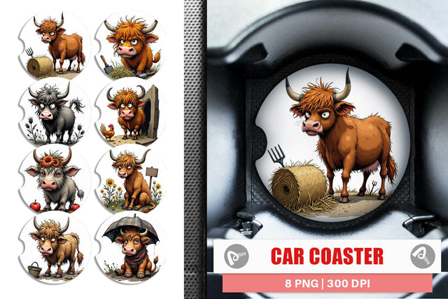 Car Coaster Highland Moo Sublimation artnoy 