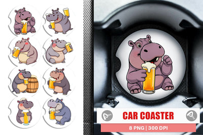 Car Coaster Hippopotamus Beer Day Sublimation artnoy 