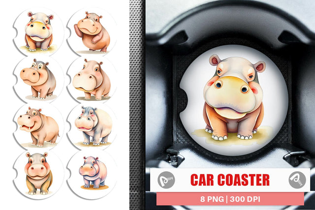 Car Coaster Hippopotamus Wildlife Sublimation artnoy 
