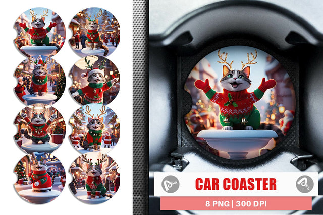 Car Coaster Holiday Cat Christmas Sublimation artnoy 