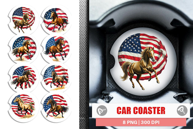 Car Coaster Horse 4th of July Sublimation artnoy 